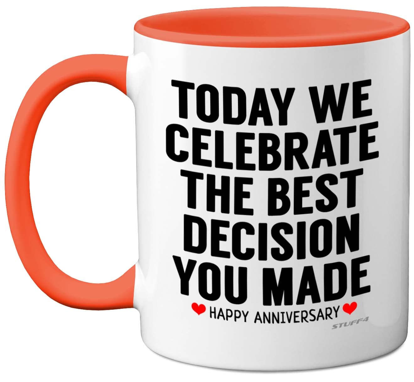 Stuff4 Anniversary Mug for Him Her, Funny Coffee Mug for Men Women, Gifts Girlfriend, Presents Boyfriend, Perfect Anniversary Christmas Valentines Birthday, 11oz Ceramic Orange