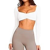 TZLDN Long Sleeve Workout Tops for Women Crop Tops with Built in Bra Padded Square Neck Yoga Athletic Gym Shirts Low Impact