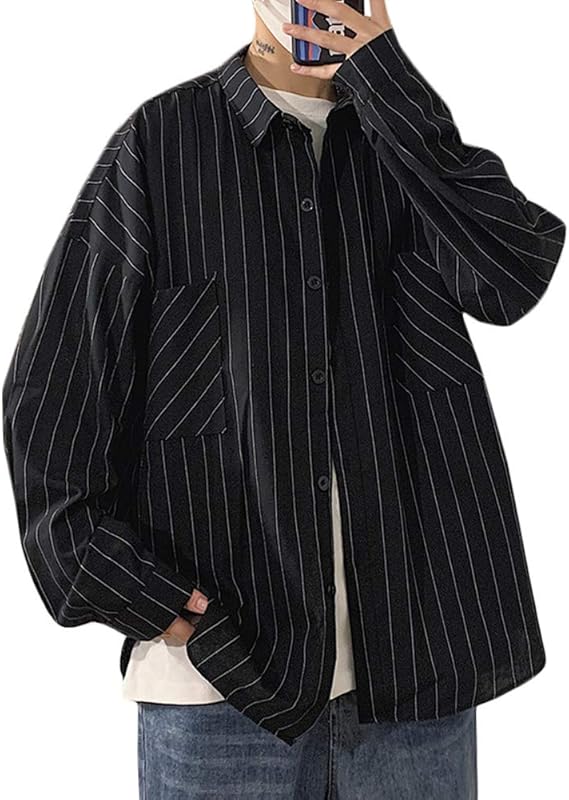 Amazon Yyq Shop メンズ 長袖 シャツ ゆったり ボタンダウン ストライプシャツ ゆったり 着痩せ トップス 春 秋 カジュアルシャツ 大きいサイズ シャツ 通販