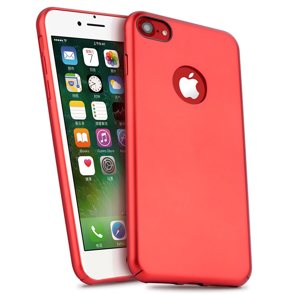 iPhone 7 / 7Plus Case, MeanLove Pro Elegent Ultra Slim Hard Case Cover for Apple iPhone 7 / 7PLus (Metal Plate Inside for Magnetic Car Mount) (Red, For iPhone 7)