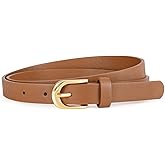 WHIPPY Women's Skinny Leather Belt for Jeans Dress Pants Fashion Ladies Thin Waist Belt with Gold Buckle