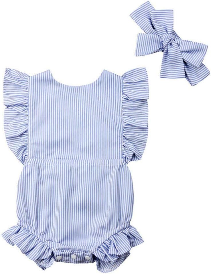 DFVVR Baby Bodysuit Newborn Baby Girls Romper Ruffles Off Shoulder Bow + Hair Band