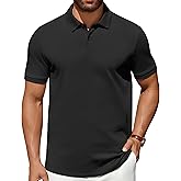 COOFANDY Men's Polo Shirts 100% Cotton Heavyweight Short Sleeve Button Golf Shirts Classic Pullover Ribbed Collar and Cuffs