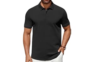 COOFANDY Men's Polo Shirts 100% Cotton Heavyweight Short Sleeve Button Golf Shirts Classic Pullover Ribbed Collar and Cuffs