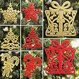 Valery Madelyn 24ct 10-13cm Red and Gold Sparkling Essential Christmas Ornaments Set Glittery Christmas Decoration-Tree, Snowflake, Candy Cane and Gift Box,24 Pcs Metal Hooks Included