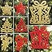 Valery Madelyn 24ct 10-13cm Red and Gold Sparkling Essential Christmas Ornaments Set Glittery Christmas Decoration-Tree, Snowflake, Candy Cane and Gift Box,24 Pcs Metal Hooks Included