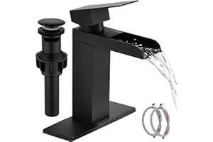 Matte Black Waterfall Bathroom Faucet, Single Handle Stainless Steel Bathroom Sink Faucet for 1 or 3 Hole, Rv Vanity Camper F