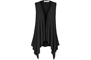 Lock and Love Women's Sleeveless Print/Solid Draped Open Front Cardigan Vest Asymmetric Hem Plus Size