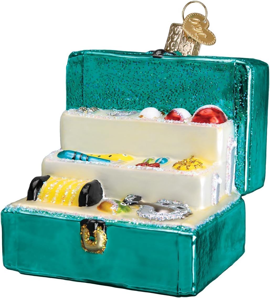 Old World Christmas Tackle Box Glass Blown Ornament for Christmas Tree, Handcrafted Holiday Decoration, Fisherman Collection