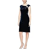 S.L. Fashions Womens Short Velvet Embellished Sheath Dress