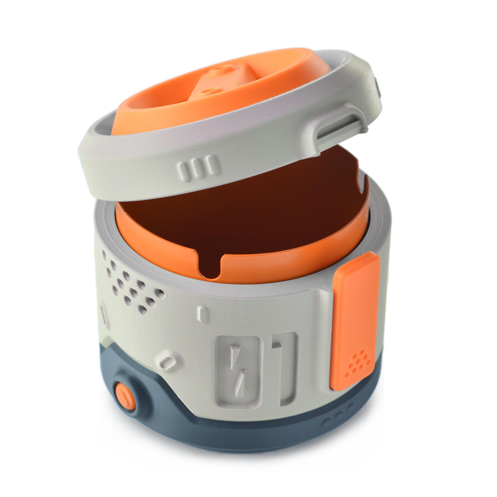 Photo 1 of ***LATCH BROKEN*** Decorative Storage Box with Lid & Metal Liner, Multifunctional Desk Organizer for Home or Office, 3D Printed Modern Container | Grey/Orange, 4"x4"x3.5"