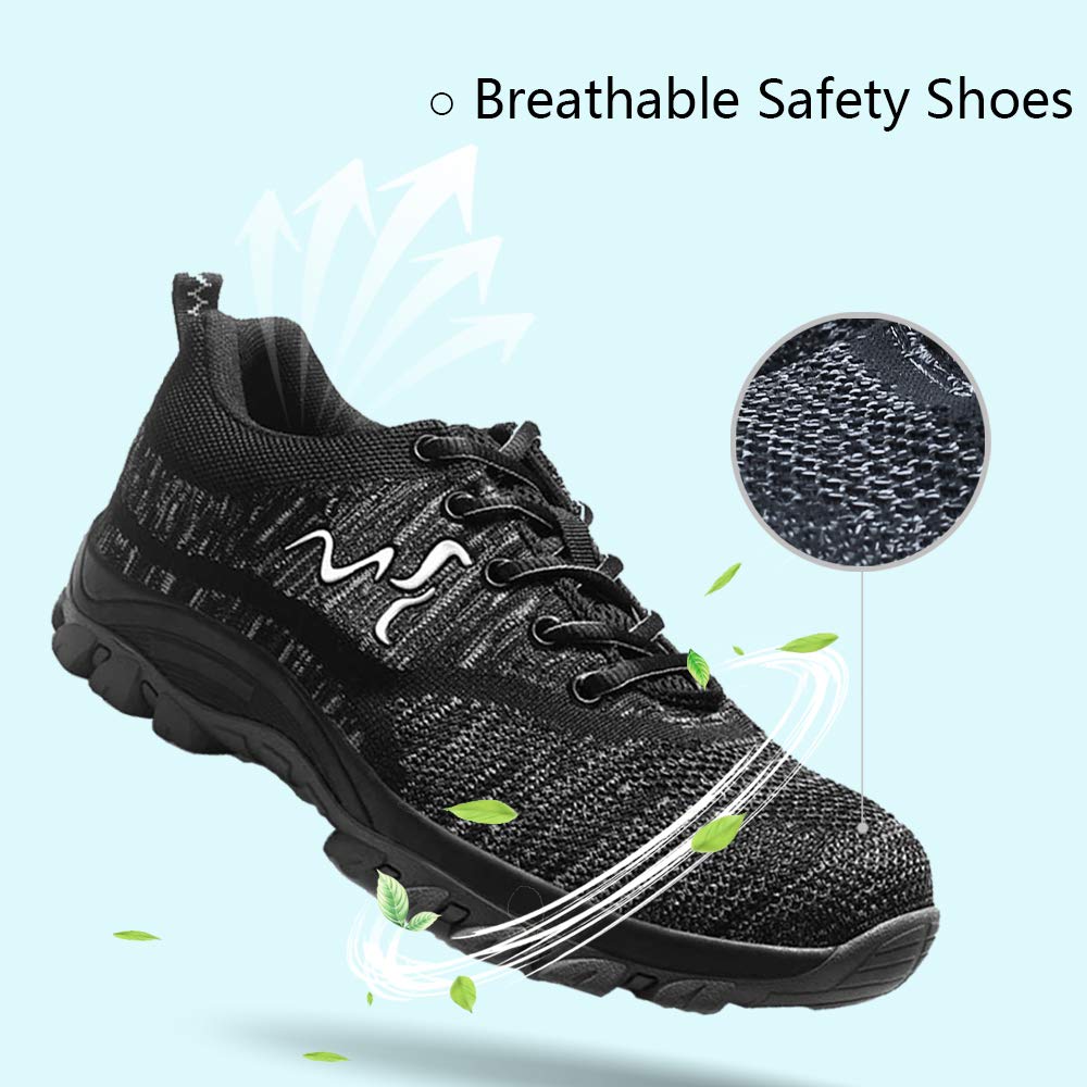 UPSTONE Work Shoes for Men, Indestructible Steel Toe Battlefield Shoes Work Safety Womens Shoes Breathable Construction Sneakers, Black 46