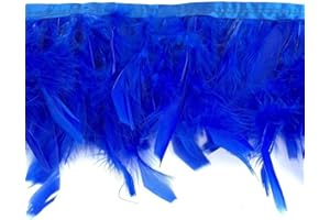 KOLIGHT Pack of 2 Yards Natural Dyed Turkey Flakes Feathers 4~6inch Fringe Trim DIY Dress Crafts Costumes Decoration (Royal Blue)