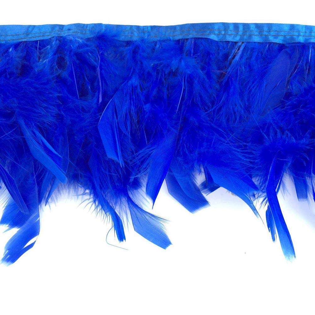 KOLIGHT Pack of 2m Natural Dyed Turkey Flakes Feathers 10-15cm Fringe Trim DIY Dress Crafts Costumes Decoration (Royal Blue)