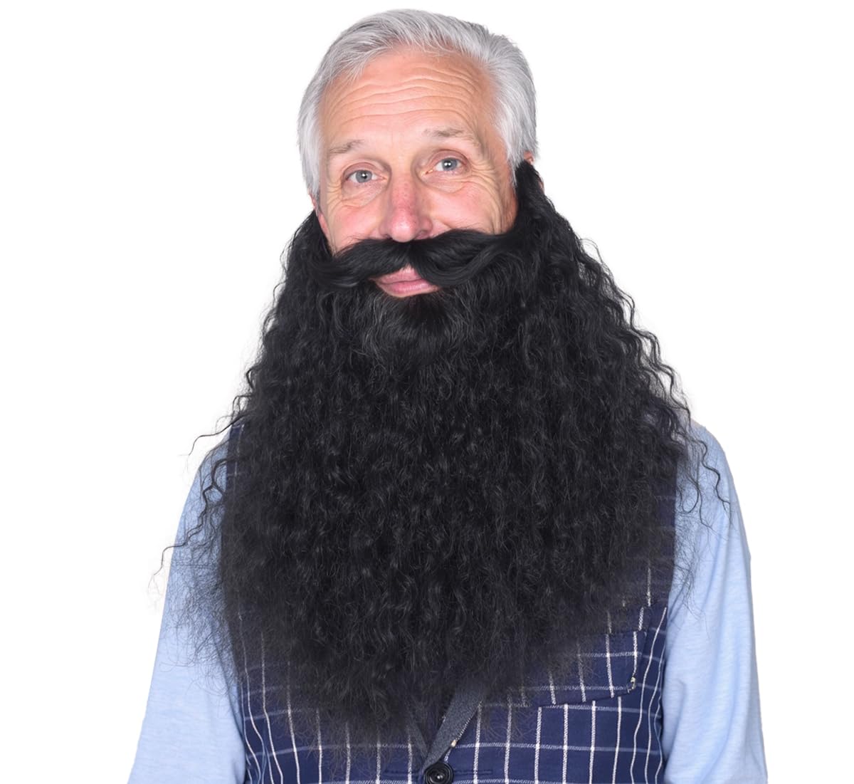 Photo 1 of 45cm Long Fake Beard Costume for Halloween, Wizard Cosplay Realistic Fake Mustache and Beard Accessories for Adults (Black)