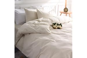 NEXHOME PRO Duvet Cover Set Queen Size Linen Feel Textured Cream Grey Organic Natural 100% Washed Cotton Duvet Cover 3 Pieces Bedding Set with Zipper Closure, Breathable, Soft (No Comforter)