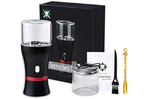 VEWITCHER Electric Herb Grinder COMPACT Size, Fast Grinding for Flower Buds, Updated 6 Blades Spice Grinder, USB-Rechargeable Electric Grinder with 2 x 1.7oz/50ml Glass Herb Jars and a Mini Shovel