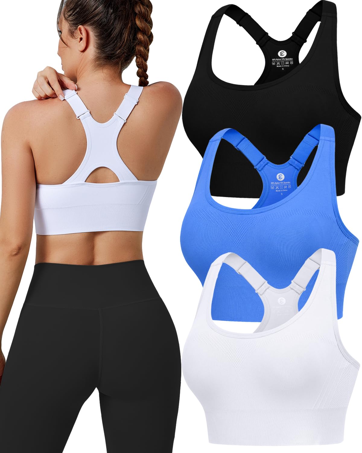 Photo 1 of Evercute Racerback High Support Bras Adjustable Sports Bras for Women 3/4 Pack Seamless Padded Workout Bras Yoga Athletic Bra
