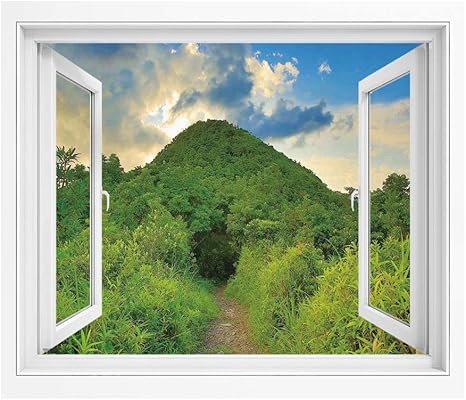 Amazon 自然 偽窓ステッカー 絵画風 Pvc壁紙 150x1 Cm 木々に覆われた山道の茂み高地の森林風景 風景 景色 おしゃれ ウォールステッカー 多用途なシール Diyシール シダ緑スカイブルー ウォールステッカー オンライン通販