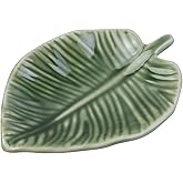 UTALIND 1PCS Jewelry Tray Ceramic Leaf Trinket Dish, Jewelry Bowl for Necklaces, Rings, Keys, Green