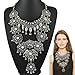 Statement Necklace for Women - Fashion Silver Long Bohemian Indian Jewelry Oxidized Chunky Necklace for Women Big Bib Ethnic Costume Jewelry