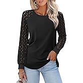 Minetom Womens Lace Tops Long Sleeve Shirts Casual Dressy Blouses Trendy Fall Fashion Outfits Clothes