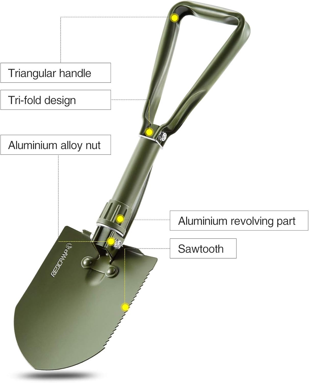 REDCAMP Military Folding Camping Shovel，High Carbon Steel Entrenching Tool Tri-fold Handle Shovel with Cover，Green 2.5lbs : Garden & Outdoor