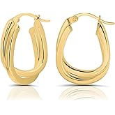 Hoops & Loops 925 Sterling Silver Square-Tube Twisted Intertwined 15mm Double Square Hoop Earrings for Women, Silver, Yellow & Rose Gold