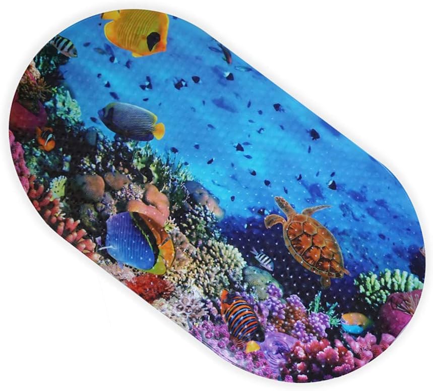 FEIDOL Baby Bath Mat with Suction Cups for Tub, Non Slip Kids Bathtub Mat, 70 x 39 cm Cute Pattern Design, Mildew Resistant, Natural PVC (Ocean)