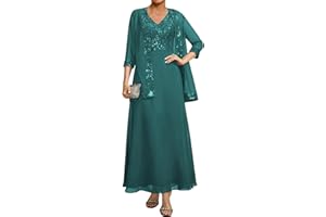 Sparkly Sequin Mother of The Bride Dresses with Jacket V-Neck Petite Long Wedding Guest Formal Gown