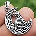 Cat Celtic Crescent Moon Pentacle Wicca Pewter Pendant W Black Vinyl Necklace