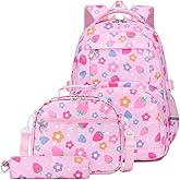 EKUIZAI Flower Backpack Set for Girls,StrawberrySchool Bags for Middle School Students Elementary Bookbags for Teen Girls