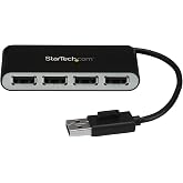 StarTech 4-Port USB 2.0 Hub, USB Powered, Travel, 480Mbps (ST4200MINI2) | Portable multi-port USB 2.0 splitter and expander, Small travel mini hub, Built-in cable, Plug-and-play