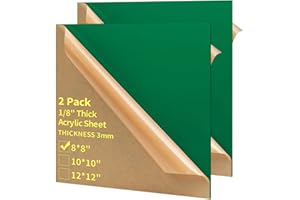 Gdhwxcl 1/8 Thick 8 x 8 inch Acrylic Sheets - 2 Pack Plexiglass Sheets for Creative DIY Projects Laser Cutting Engraving UV Printed Signs Crafts Badges (2, Green, 8 x 8 inch)