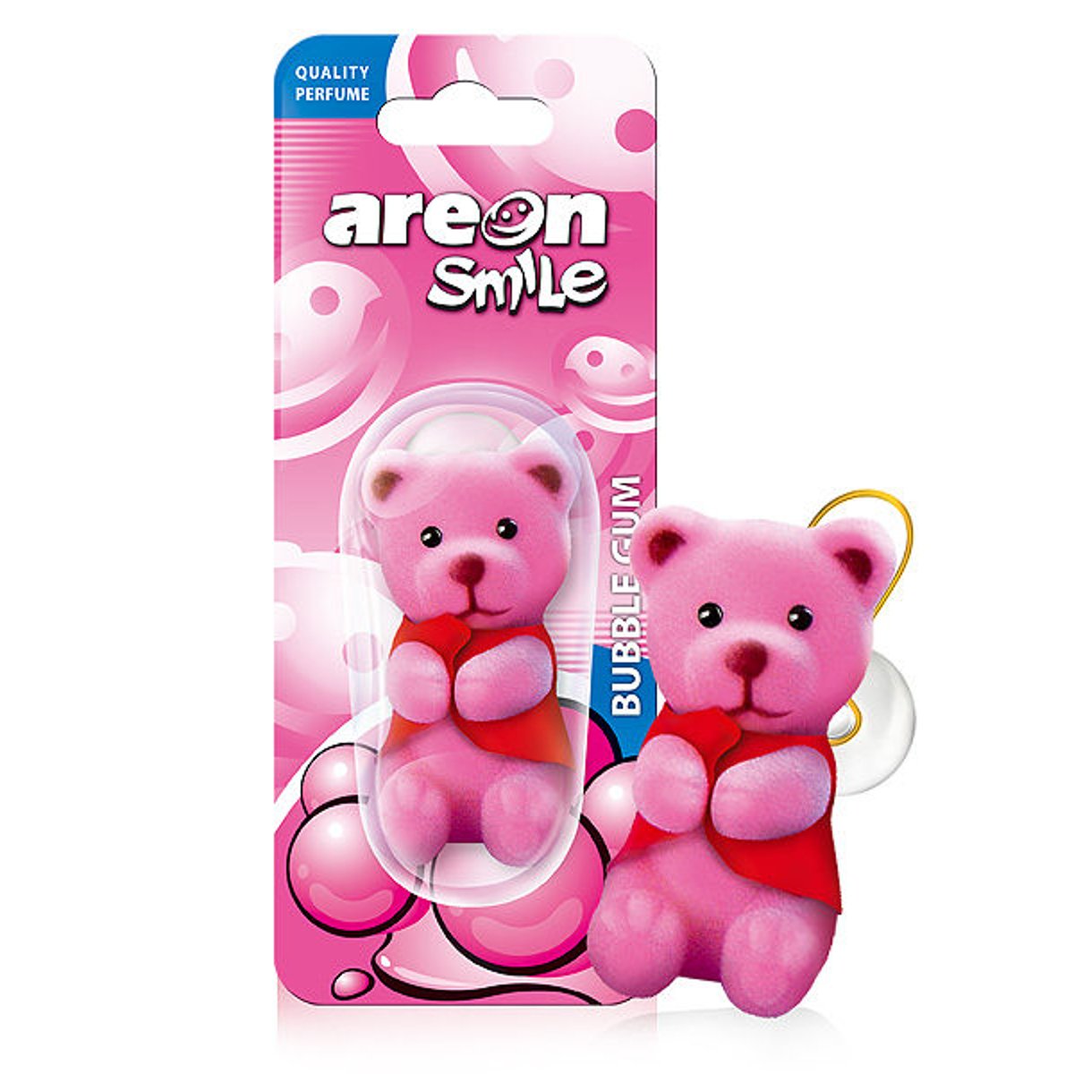 Areon Smile Car Air Freshener Bubble Gum Funny Sweet Bubblegum Scent Hanging Pink Bear Home 3D Pack of 1