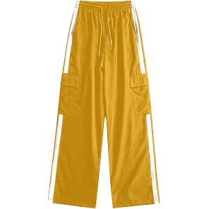 Boys and Girls Casual Cargo Trousers Baggy Straight Wide Leg Track Pants with Pockets Athletic Streetwear