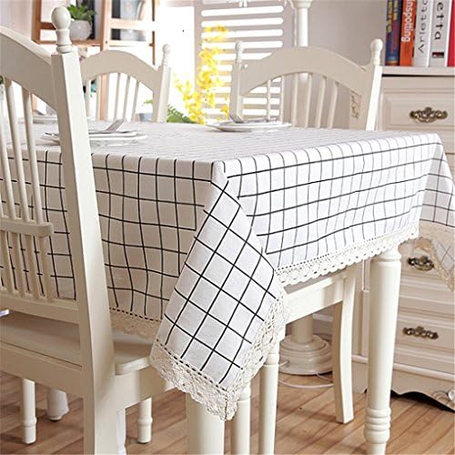 Verplim Lattice Cotton/Linen Cloth Lace Edge Rectangular/Square Coffee Tablecloth For Wedding Kitchen Decor Durable Table Cover