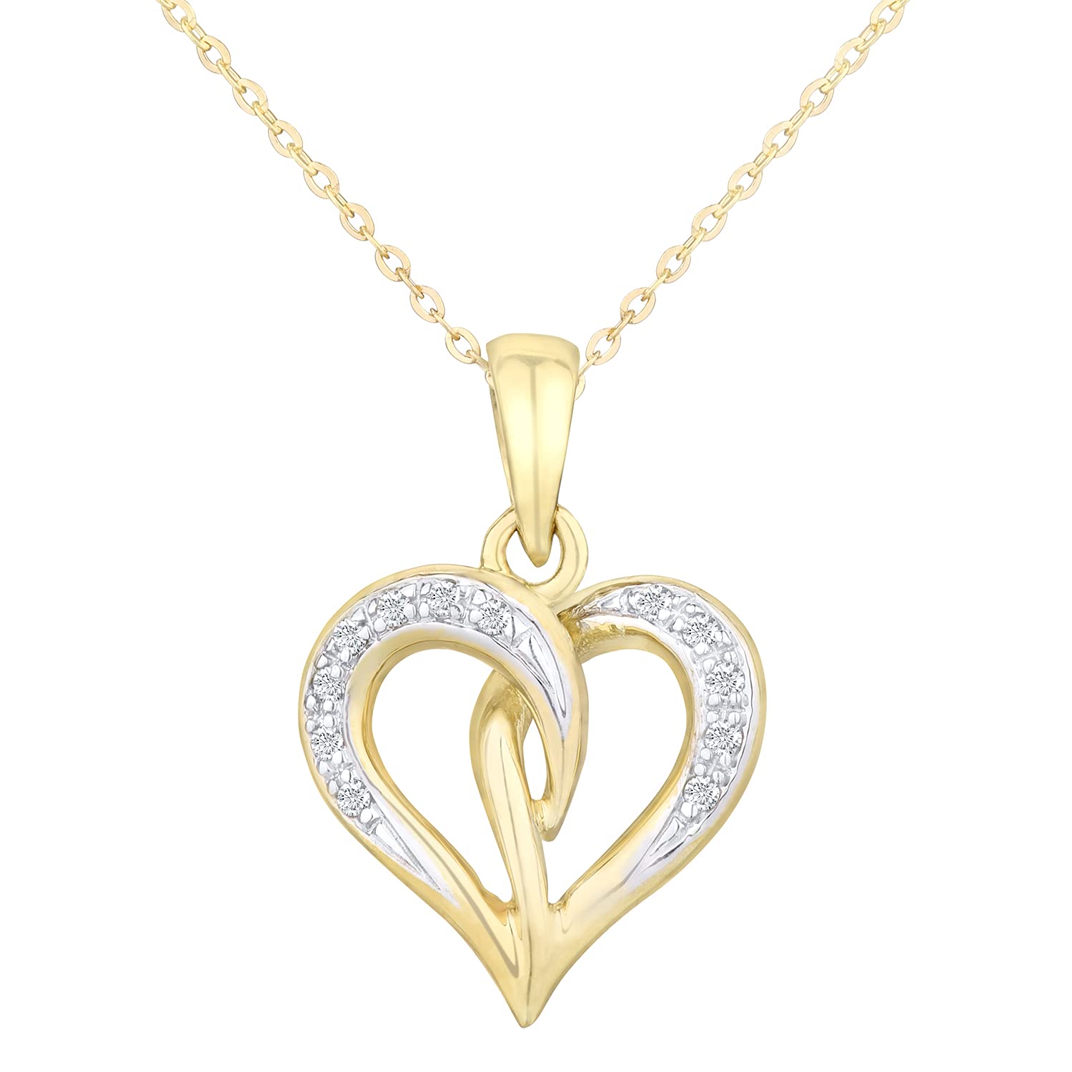 Elegano 9ct Yellow Gold Necklace – Diamond Twist Heart Pendant Women’s Necklace