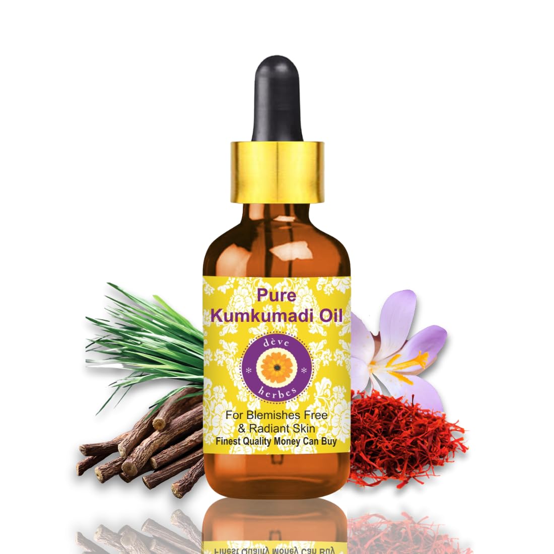 Deve Herbes Pure Kumkumadi Oil with Glass Dropper Natural Therapeutic Grade15ml (0.50 oz)
