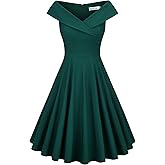 MUXXN Women's 1950s Retro Vintage Sleeveless V Neck Midi Cocktail Swing Dress
