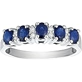 KOKAV 14K White Gold Oval Genuine Sapphire 1-1/4ct with Diamonds Band Ring. Size 7