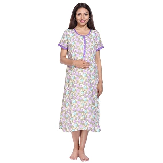 Kelly Feeding Nighty/Nursing Nightgown/Cotton Nightie for Breastfeeding Fit for Pregnancy & Later