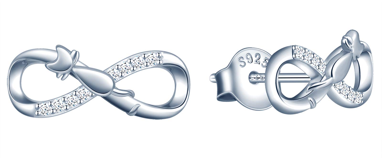 INFINIONLY Women's Earrings Studs, 925 sterling silver Jewellery Sets, Cute cat and infinity symbol earrings, silver, Inlaid zircon, Christmas and Birthday gift