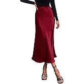 PRETTYGARDEN Women's Satin Skirts Dressy Casual 2026 Fall High Waisted Cocktail Wedding Flowy Elegant A Line Midi Skirt