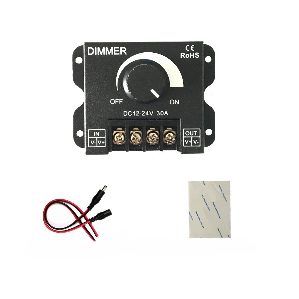 12V 24V 30A LED Dimmer Controller for Single Color LED Strip Lighting Lamp Ribbon Light Black Button Control Brightness