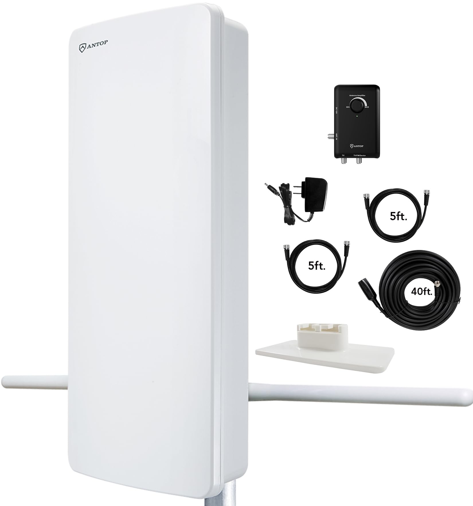 ANTOP AT-800SBS HD Smart Panel Antenna with Smart Boost System, VHF Enhanced Amplified Indoor Outdoor TV Antenna，Support 2TVs or A Second Device