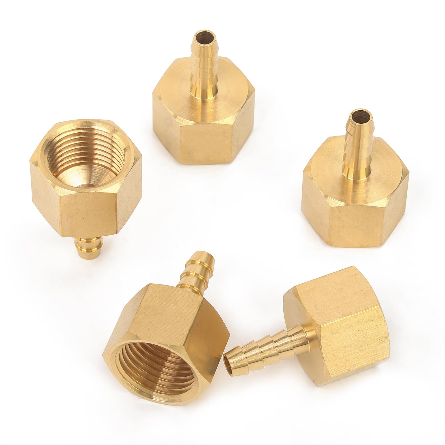 Generic Brass Barbed Fitting Coupler/Connector 1/4" Hose Barb X 1/2" Female Npt (Pack Of 5)