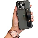 siduater Strap Case for 6.7" iPhone 15 Pro Max with Wristband Kickstand, Clear Soft TPU Protective Shockproof Bumper Cover, Adjustable Hand Grip Loop for iPhone 15 Pro Max 6.7 Inch, Black