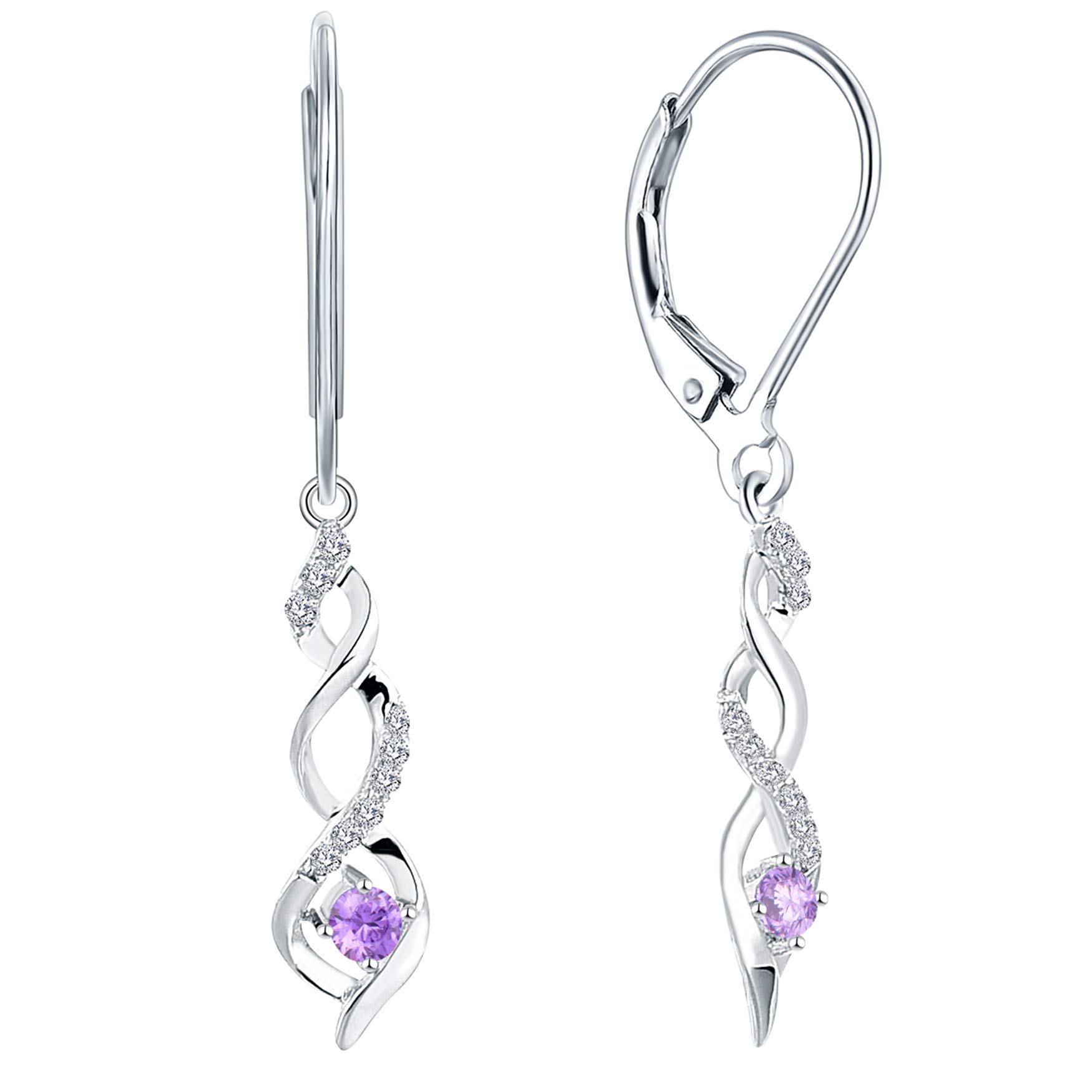 JO WISDOM 925 Sterling Silver Infinity Dangle Drop Earrings 3A Cubic Zirconia February Birthstone Amethyst Color Jewellery for Women — image 1