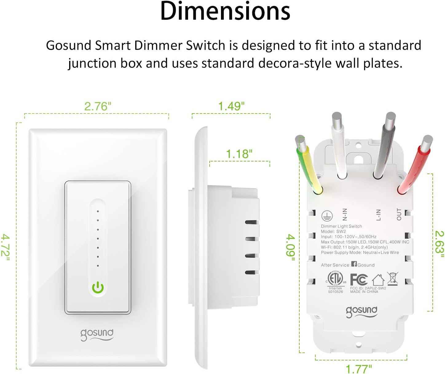 Smart Dimmer Switch, Gosund Smart WiFi Light Dimmable Switch Works with Alexa Google Home, with Remote Control Schedule, Neutral Wire Needed, Single-Pole, No Hub Required, Easy Installation (2 Pack) - - 